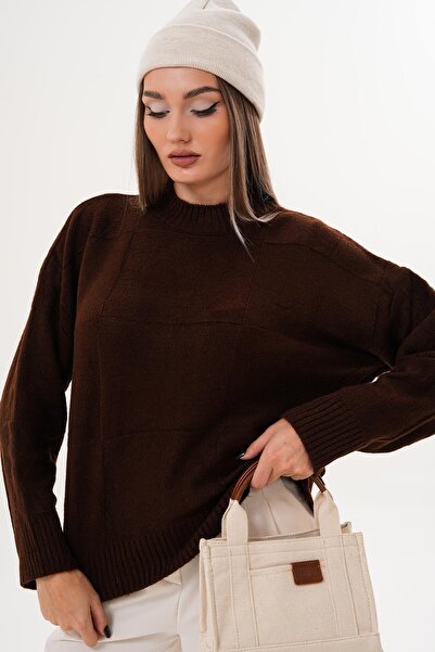 ŞİMAL Women's Square Patterned Half Fisherman Knitwear Knitted Sweater 255085 -