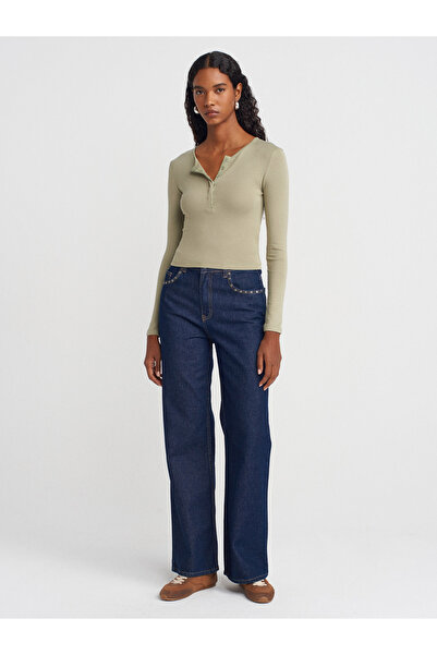 Dilvin 31442 Μακρυμάνικο μπλουζάκι με κουμπωτά κούμπωμα-Καγκλά