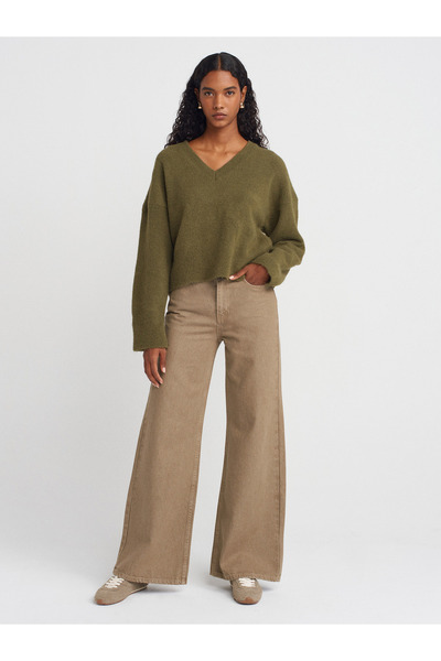 Dilvin 72033 Παντελόνι τζιν σε φαρδύ χρώμα-Μπεζ