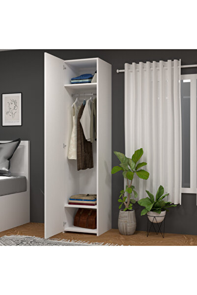 MOBİLİQUE Retro-2 Askılı 2 Raflı Tek Kapaklı Gardırop Beyaz