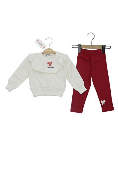 CRASSİ Girl's Suit with Bow Print, Embroidered Winter Set, 2 Threads