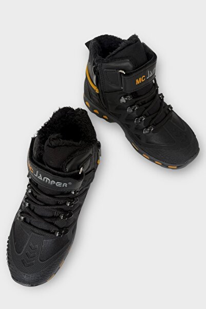 Liger Παιδικές μπότες εξωτερικού χώρου με φλις εσωτερικά και φερμουάρ ΜΑΥΡΟ - ΚΙΤΡΙΝΟ