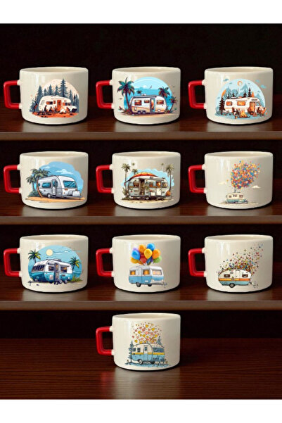 lili hediyelik Caravans Themed Set of 10 Coffee Cups - Birthday Gift, Souveni...