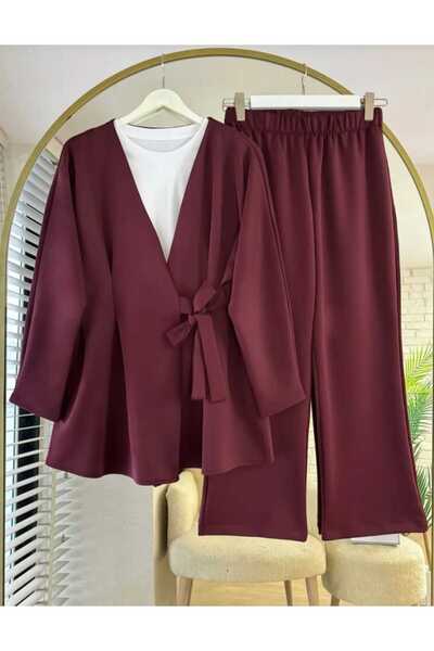 lillia kids Double Fabric Belted Kimono & Wide Leg Pants Two-Piece Set