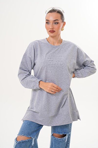 WestBound Gray Mi̇u Embossed Print Crew Neck Hijab Sweatshirt Tunic 712