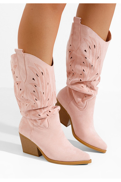 B T Shoes Růžové dámské kozačky Indaia V2