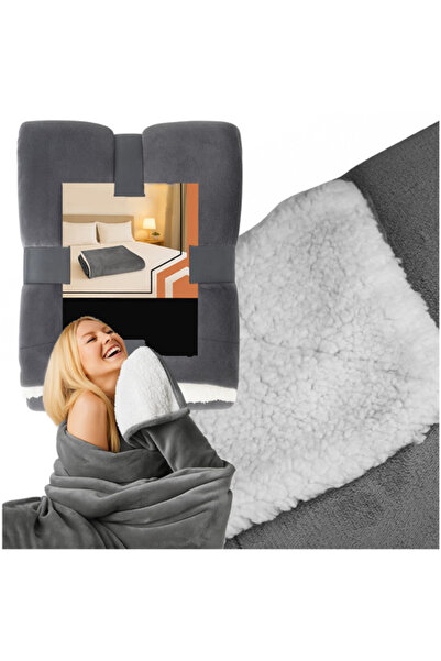 zola Fluffy blanket, 150 x 200 cm, warm and comfortable, polyester, dark gray/white