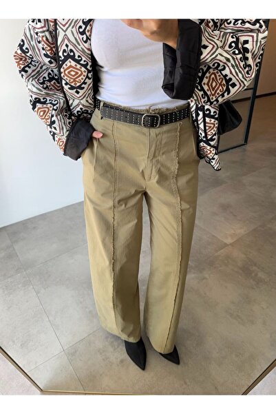 BB Bensu Buyruk PANTALONI KHAKI ZIMBA CU CUREA ȘI DETALII DE CUSUT