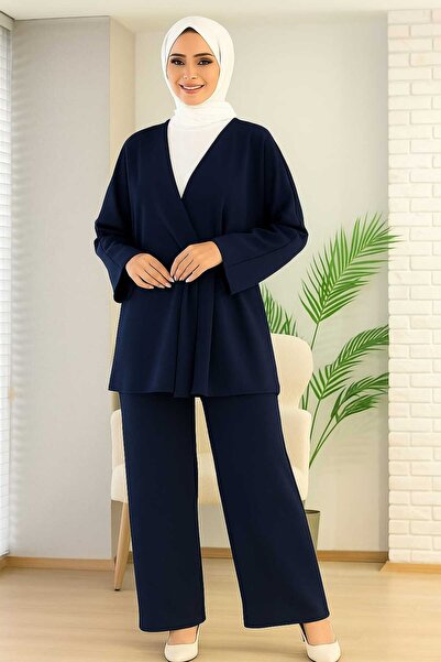 lillia kids Double Kumaş Kuşaklı Kimono & Bol Paça Pantolon İkili Takım