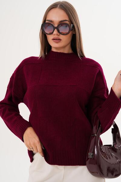 ŞİMAL Women's Square Patterned Half Fisherman Knitwear Knitted Sweater 255085 -