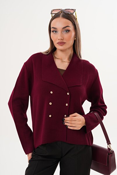 ŞİMAL Women's Button Closure High Neck Cardigan 255093 -