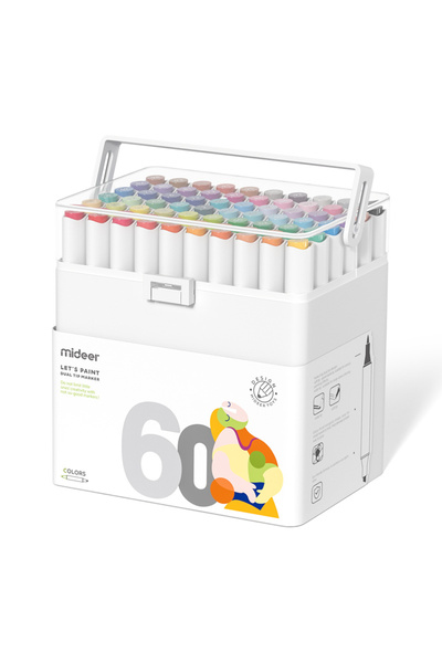 Mideer أقلام تحديد ثنائية الأطراف - طرف الفرشاة والإزميل - 60 لونًا