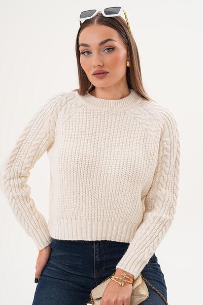 ŞİMAL Women's Sleeves Knitted Patterned Knitwear Knitted Sweater 255084 -