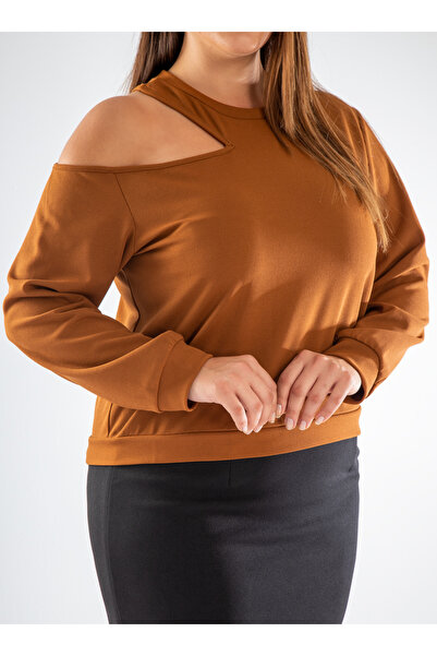 Roxxlen Women's Plus Size Orange Blouse with Shoulder Detail