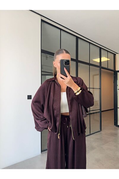 BB Bensu Buyruk SATEN BOMBER CEKET ŞALVAR PANTOLON MÜRDÜM TAKIM