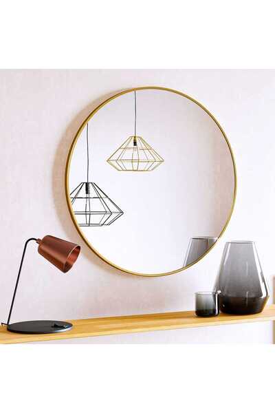 Elindor Oglindă rotundă ®, diametru 60 cm, ramă din aluminiu, stil modern, baie, hol, aurie