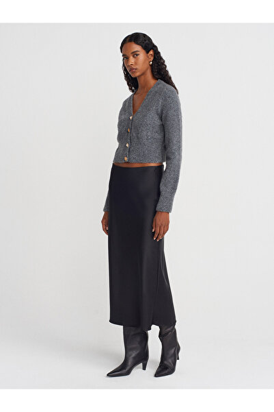 Dilvin 60273 Wool Blend Buttoned Knit Cardigan - K. Smoked Mel