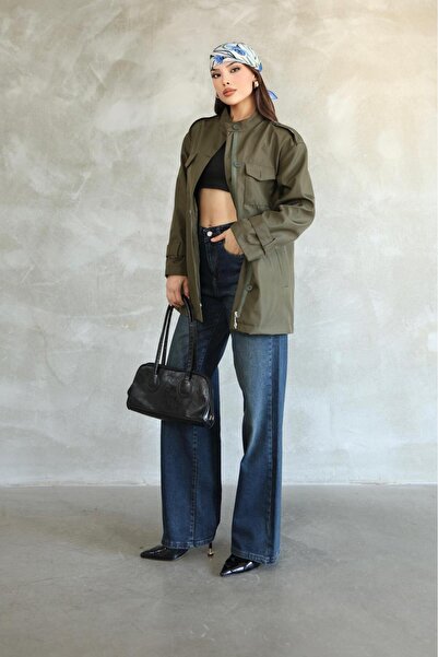 Hazel معطف قصير برباط الخصر كاكي للنساء