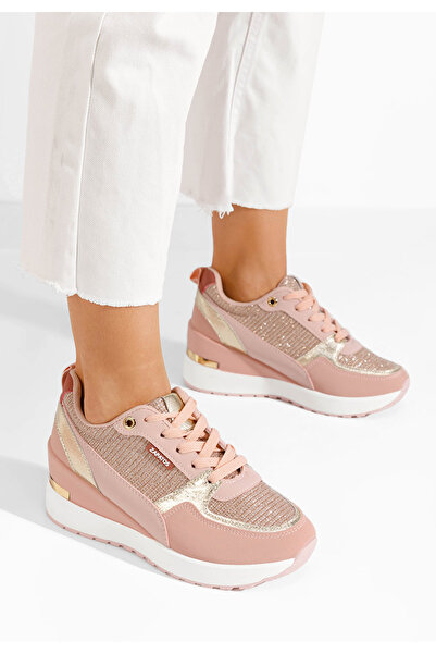 B T Shoes Ružové dámské tenisky na klínku Zaneta