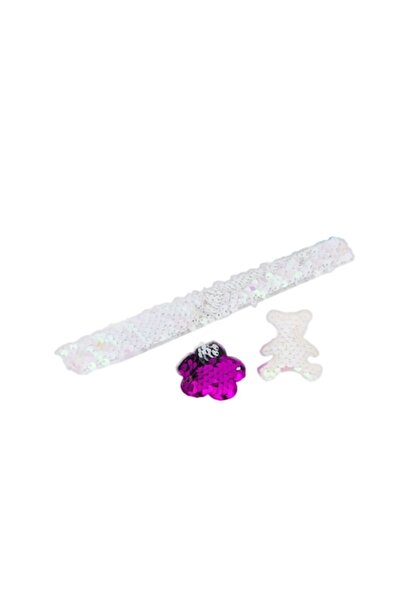 SOHO Adjustable Bracelet with 2 Detachable Accessories and Reversible Sequins, Pink-White