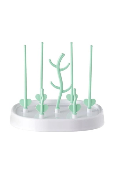 SOHO Support for drying or storing baby bottles, 7 detachable rods of different sizes, White-Green