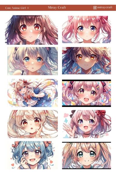 MirayDesign 1 list naljepnica sa slatkim anime devojkama, 12*17 cm / album za...