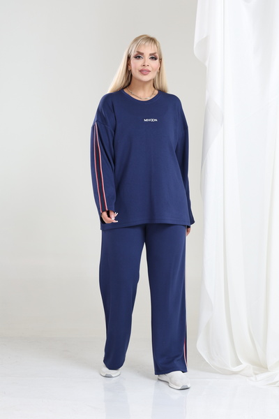 şuranur Women's Plus Size Long Sleeve Stripe Detailed Osho Style Modal Fabric Set