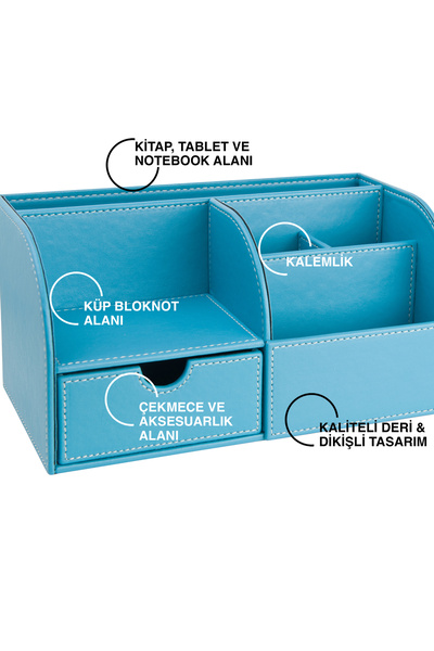 2K Desktop Organizer, Pen Holder, Remote Control, Cube Block Holder, Tablet Holder, Bookshelf, 6 Compartments, Drawer, Desktop