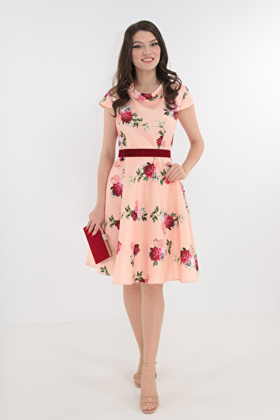 Vanessa Line RO Ροζ φόρεμα από ταφτά με φούξια τριαντάφυλλα