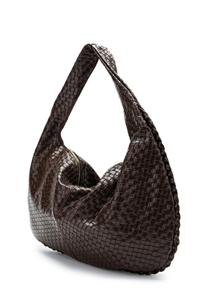 minebag Casual Knitted Detail Lauren Women's Shoulder Bag Bitter Brown