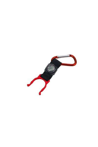 SOHO Carabiner Keychain with Compass and Bottle Holder, Red