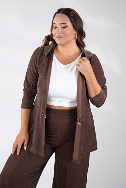 Roxxlen Plus Size Glitter-Hooded Cardigan