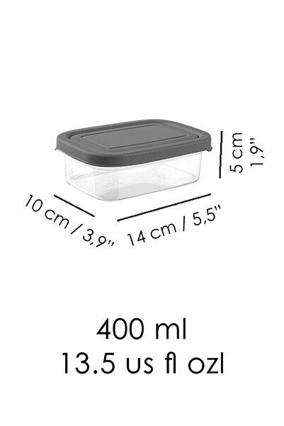 Meleni Home 1 Piece Rectangular Food Storage Container - Microwave Safe Organizer 400 ml Gray