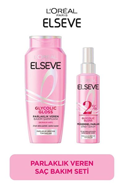 ELSEVE Glycolic Gloss Parlaklık Veren Saç Bakım Rutini Seti: Şampuan & Saç Bakım Spreyi