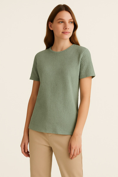 Ramior Γυναικείο μπλουζάκι Casual Fit από υφασμάτινο υφάσματα με υφή