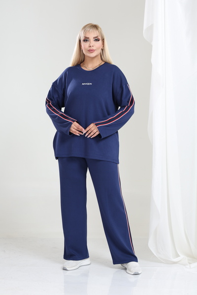 şuranur Women's Plus Size Long Sleeve Stripe Detailed Osho Style Modal Fabric Set
