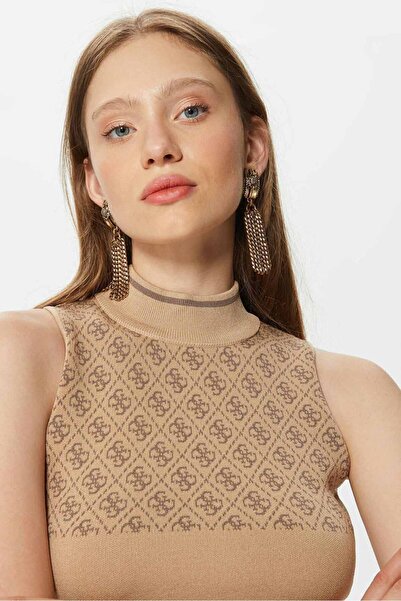 Guess Women's High School Turtleneck Patterned Knitwear Top - Brown