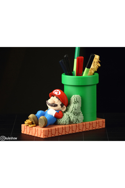 Phigo Mario Tarzı Kalemlik – 3D Baskı Dekoratif ve Kullanışlı Organizer (17×1...
