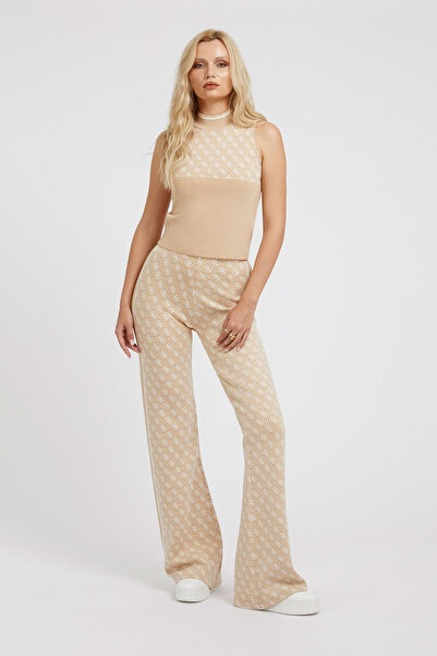 Guess Γυναικείο πλεκτό μπλουζάκι με ψηλό γιακά - Κρεμ