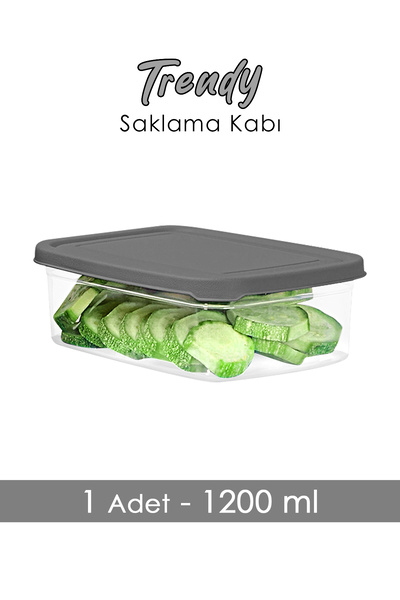 Meleni Home 1 Piece Rectangular Food Storage Container - Microwave Safe Organizer 1200 ml Gray