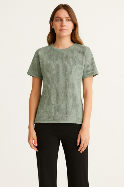 Ramior Γυναικείο μπλουζάκι Casual Fit από υφασμάτινο υφάσματα με υφή