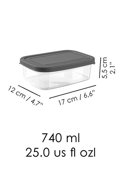 Meleni Home 1 Piece Rectangular Food Storage Container - Microwave Safe Organizer 740 ml Gray