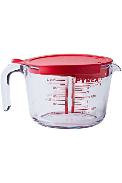 Pyrex Cana de măsurat cu capac, Cook & Enjoy, sticlă rezistentă la căldură, Ø16 x 11 cm, 1 L