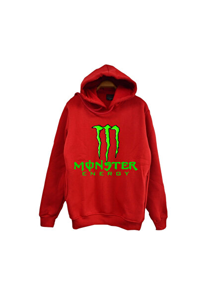 fame-stoned Monster Energy Printed Unisex 100% Cotton Hooded Red Sweatshirt