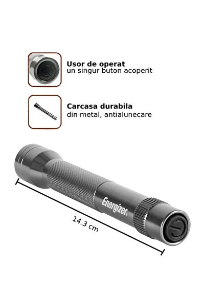 Energizer Metal LED Flashlight, 90 lm, 2xAA, batteries included, Metal