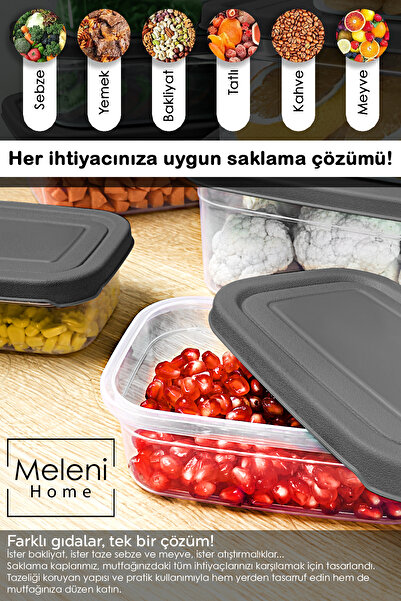 Meleni Home 1 Piece Rectangular Food Storage Container - Microwave Safe Organizer 740 ml Gray