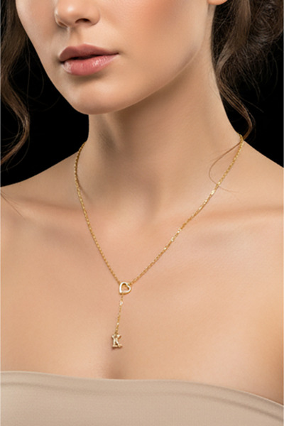 Atolyezone K Harfi 316l Paslanmaz Çelik Kolye Kalpli Dekolte Yeni Sezon Kişiye Özel Kolye Hediye Kutulu