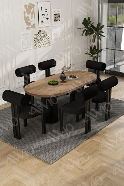 AVVİO Tia Bohem Ayak 6'Lı Metal Pofi Demonte Sandalye 80x160 Masa Sandalye Ta...