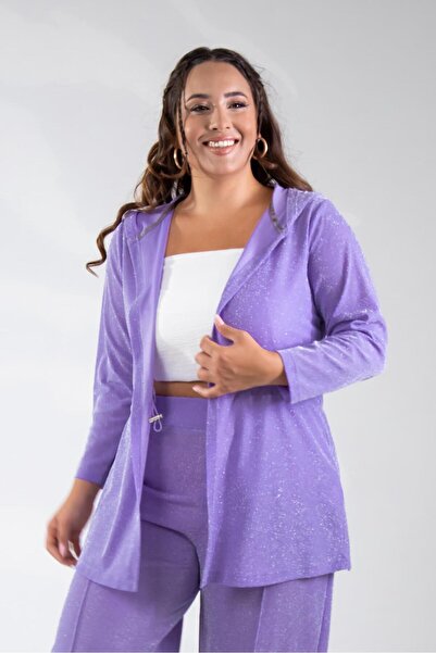 Roxxlen Plus Size Glitter-Hooded Cardigan