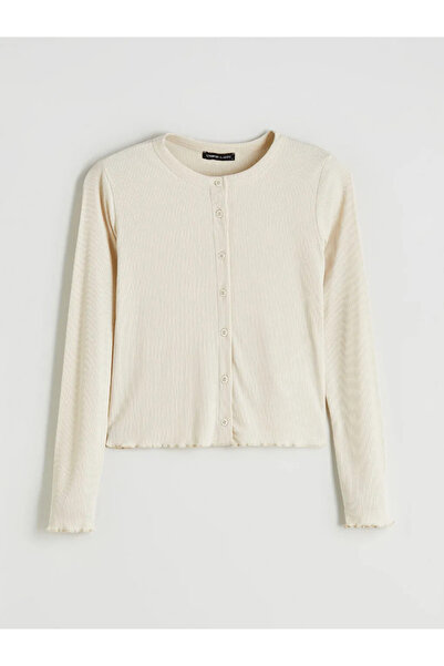 LC Waikiki LCWAIKIKI Basic Bej Bisiklet Yaka Fitilli Crop Kadın Hırka